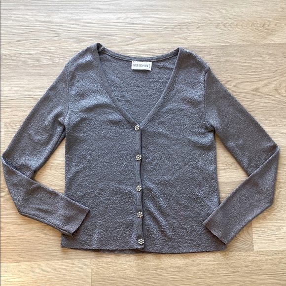 Holt Renfrew Sweaters - Holt Renfrew Silver Metallic Knit Cardigan | Designer V-Neck Button Sweater